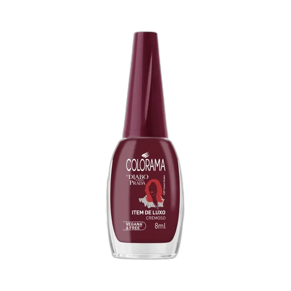 Esmalte Colorama O Diabo Veste Prada Item de Luxo exibido em frasco de vidro transparente
